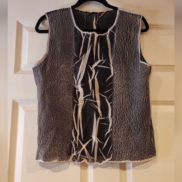 Black and white patterned sheer sleeveless blouse L - Picture 1 of 4